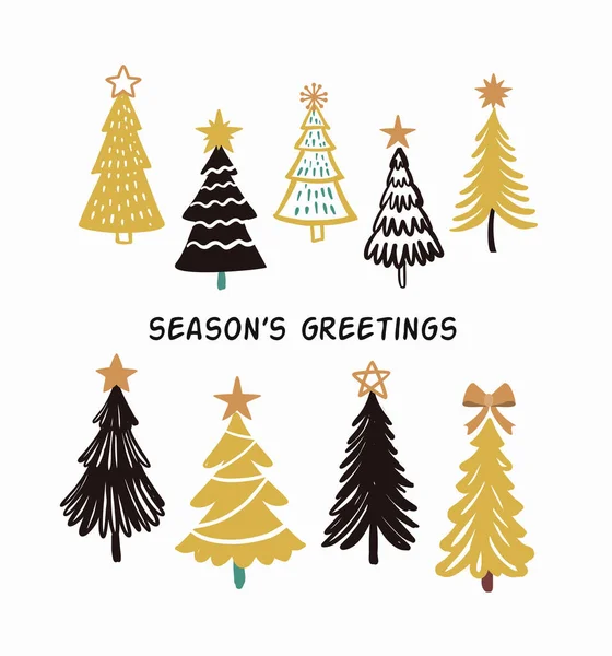 圣诞树。手绘冬季冷杉树卡片。新年的象征 — 图库矢量图片