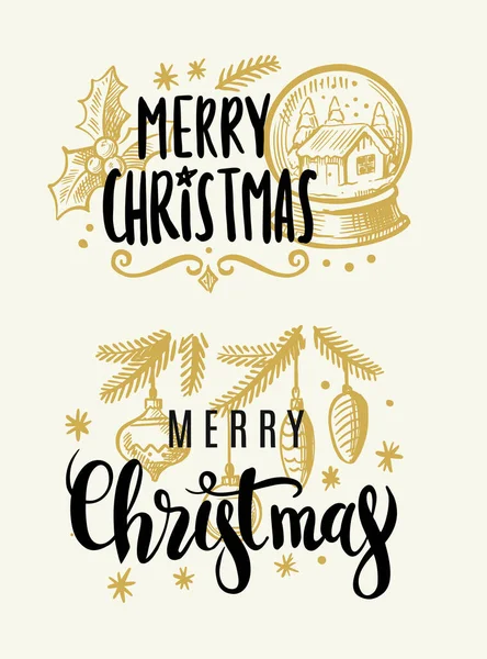 Buon Natale calligrafico lettering testo schede di progettazione vettoriale — Vettoriale Stock