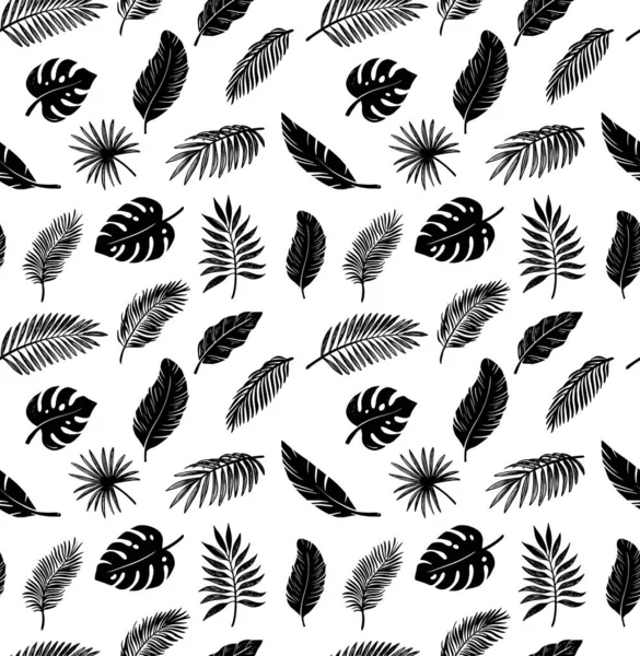 Seamless pattern with leaves drawing of tropical palm. — Stock Vector