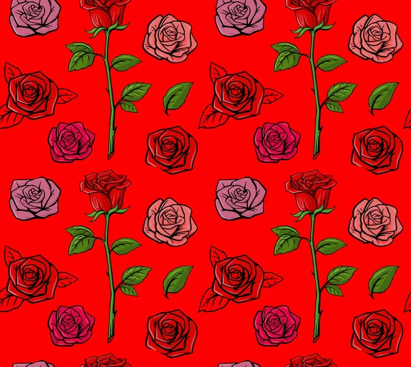 Patrón sin costuras con rosas rojas — Archivo Imágenes Vectoriales