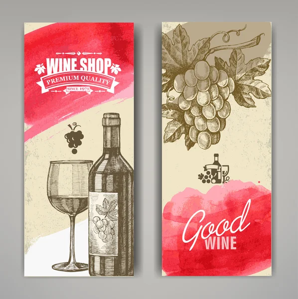 Mão desenhada de vinhos banners — Stok Vektör