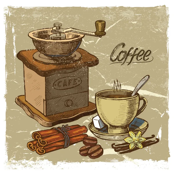 Café dibujado a mano — Vector de stock