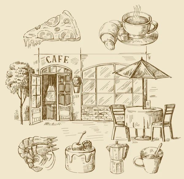 Café dibujado a mano — Archivo Imágenes Vectoriales