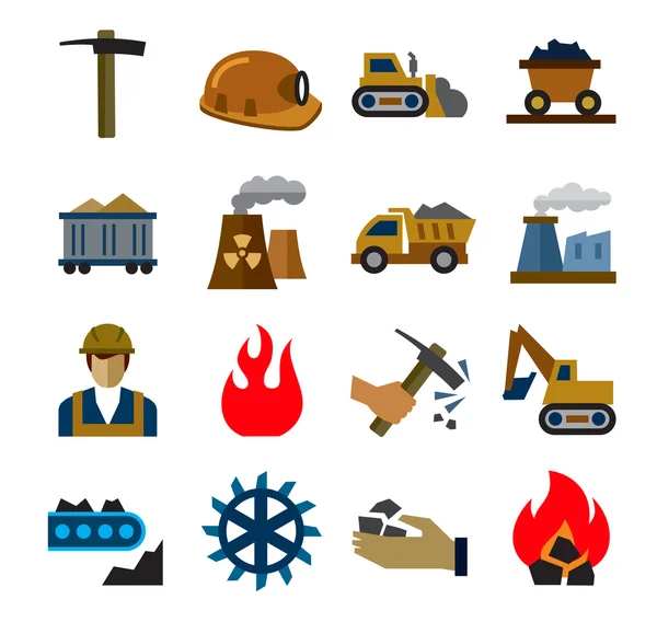 Iconos de la industria minera del carbón — Vector de stock
