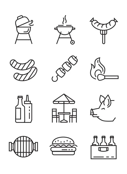 Platte BBQ-pictogrammen — Stockvector