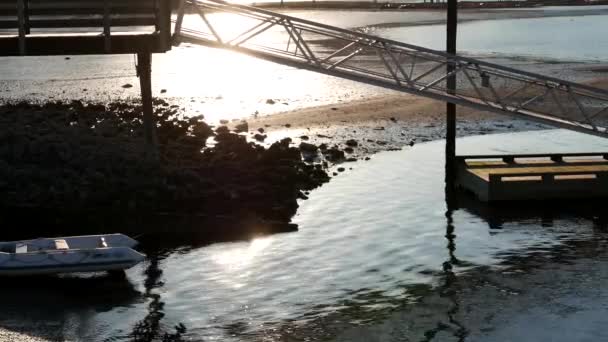 Doca de rio com cocho de raios de sol no Rocky Point Park — Vídeo de Stock