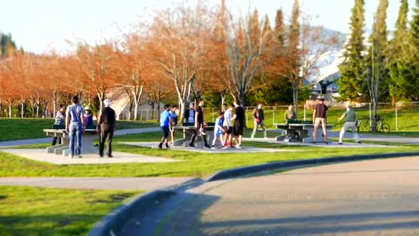 Mensen spelen Tafeltennis op park in Coquitlam Bc Canada — Stockvideo