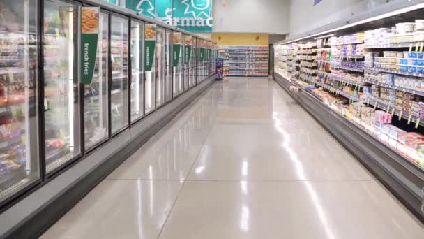 Pricesmart 食品の乳製品と fozen 食品廊下. — ストック動画