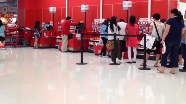 One side of self-check out counter inside Target store. — Stock Video