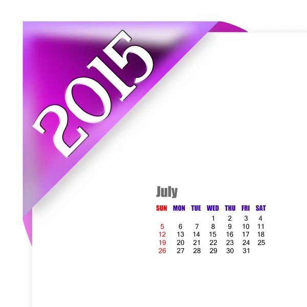 Juli 2015 - Kalenderblatt 2015: — Stockfoto