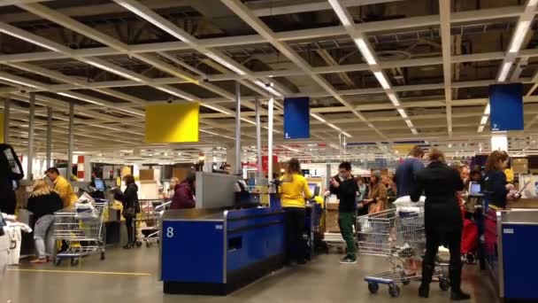 One side of check out counter inside Ikea store — Stock Video