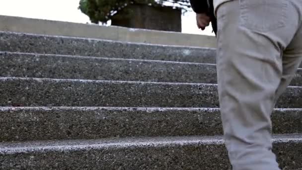 People climbs the stairs at park — Stock Video