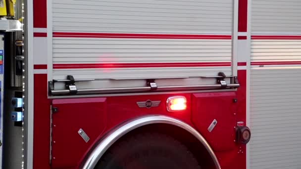 Close up fire truck with three different scenes shot — Stock Video