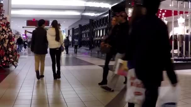 Un lado del centro comercial durante la temporada de compras de Navidad — Vídeos de Stock