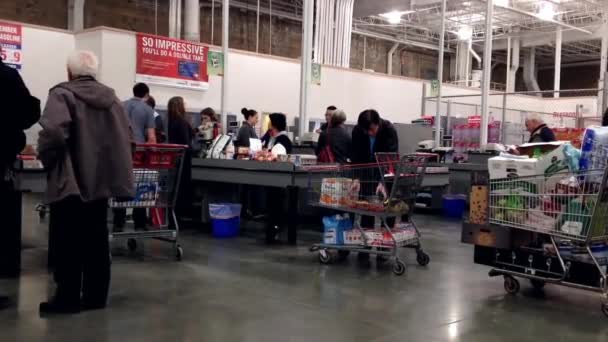 One side of check out counter inside Costco store in Port Coquitlam, Canada. — Stock Video
