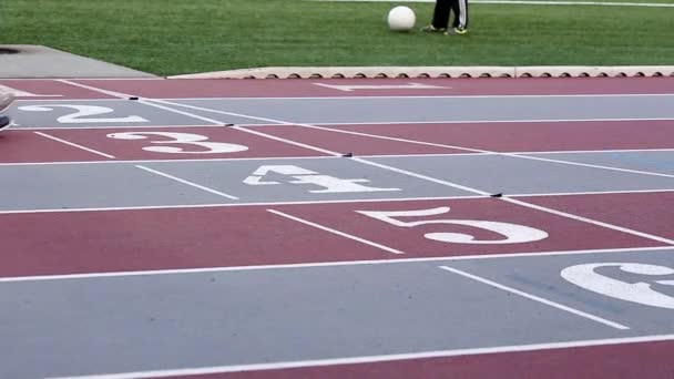 スポーツ フィールドで人々 の交差フィニッシュ ライン — ストック動画