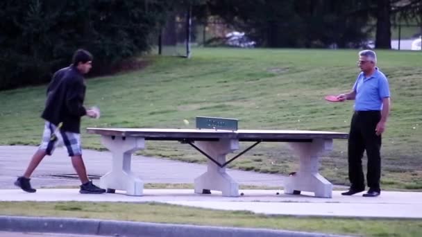 Pessoas jogando tênis de mesa no parque em Coquitlam BC Brasil — Vídeo de Stock