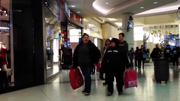 One side of people shopping inside Burnaby shopping mall — Stock Video