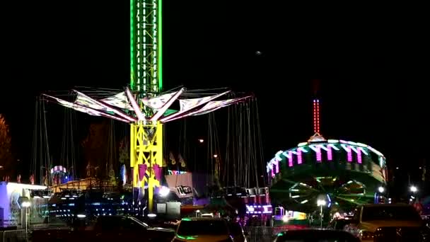 Fair ride shot in night in Coquitlam playland, BC Canada . — Video