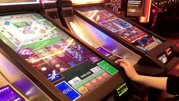 Close up woman playing slot machine — Stock Video