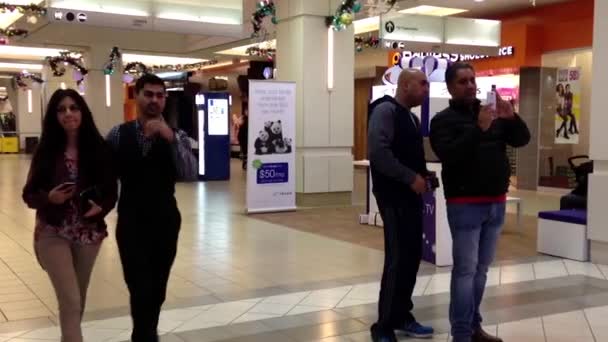 Fechar o homem tirando fotos da decoração de Natal dentro do shopping — Vídeo de Stock