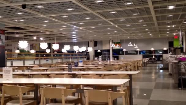 Empty of food court cafeteria inside Ikea store — Stock Video