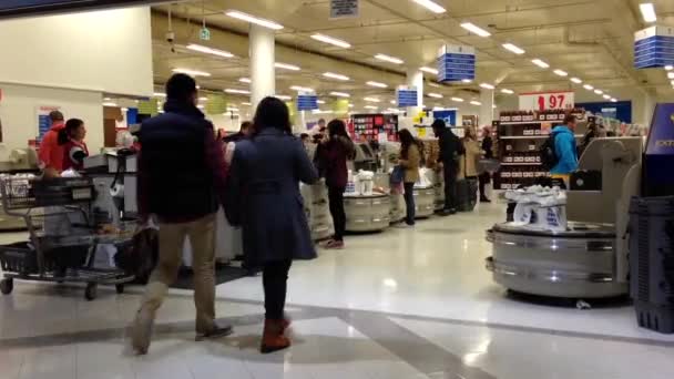 One side of self check out counter inside Superstore. — Stock Video
