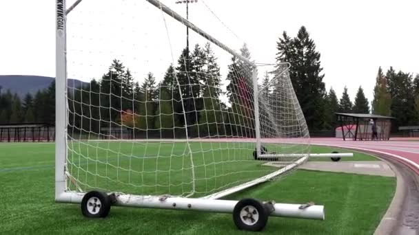 Slow motion of football soccer ball goal into net — Stock Video