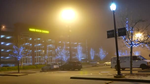 Totalmente smog en la mañana temprano en el estacionamiento de Hard Rock Casino — Vídeos de Stock