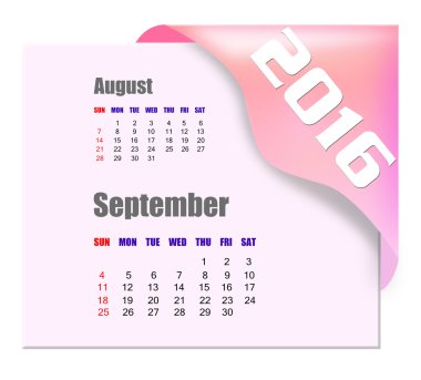 İle Eylül 2016 serisi son bir ay takvimi