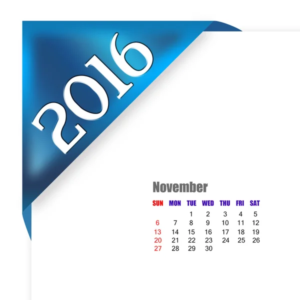 November-Kalender 2016 — Stockfoto