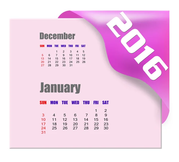 Jaarkalender voor januari 2016 met afgelopen maand serie — Stockfoto