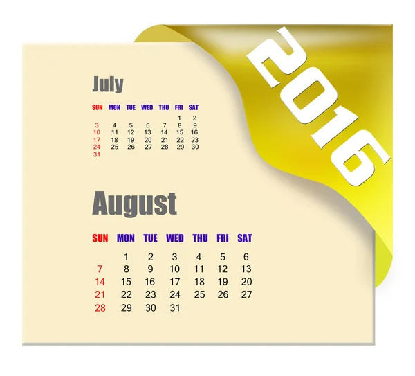 August 2016 calendar with past month series — Stock Photo, Image