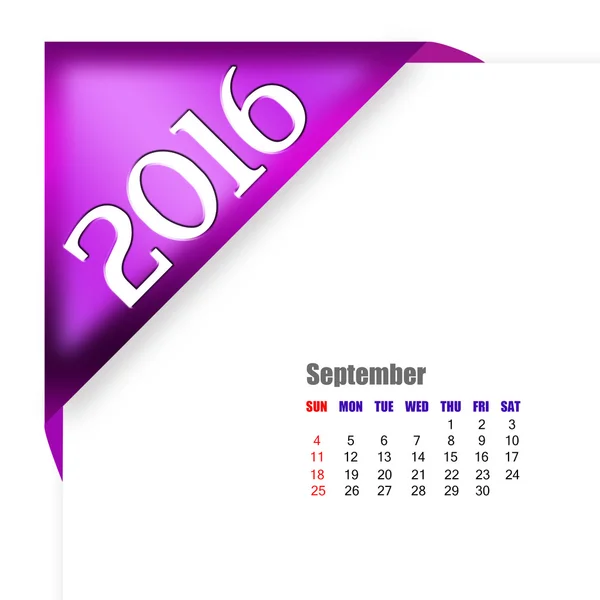 2016 szeptember naptár — Stock Fotó