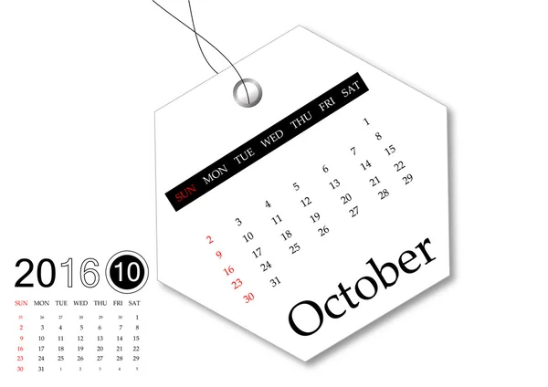 October 2016 - Calendar series for tag design — Stock Photo, Image