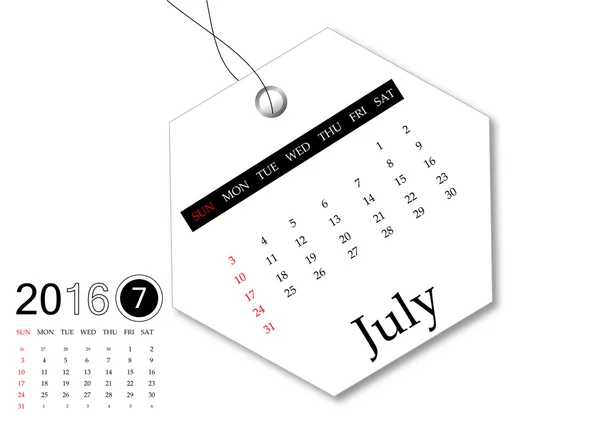 July 2016 - Calendar series for tag design — Stock Photo, Image