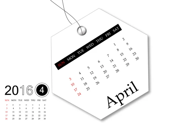 April 2016 - kalender-serien för taggen design — Stockfoto
