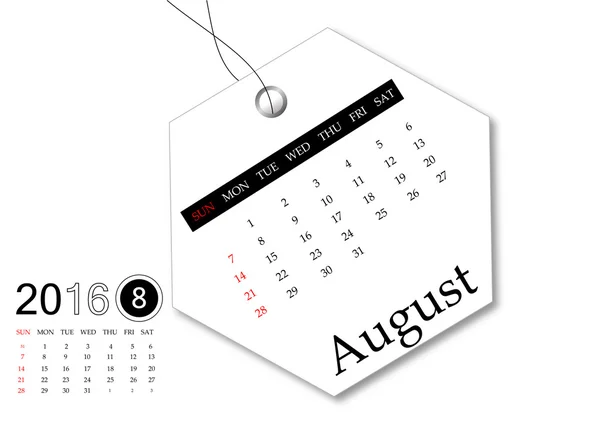 August 2016 - Calendar series for tag design — Stock Photo, Image