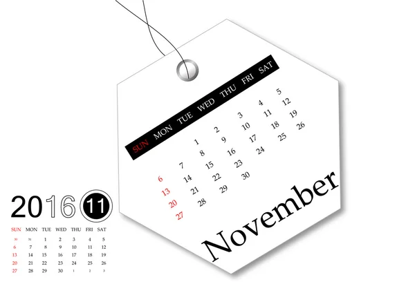 November 2016 - Calendar series for tag design — Stock Photo, Image