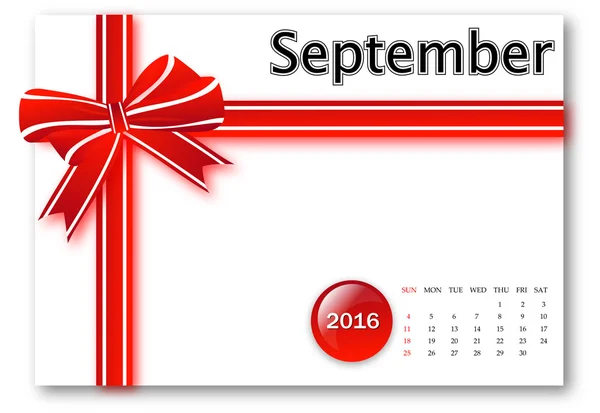 September 2016 - kalender serie met cadeau lint ontwerp — Stockfoto