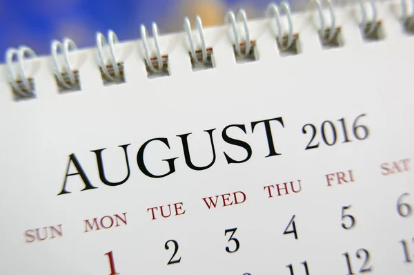 Календар закриття серпня 2016 року — стокове фото