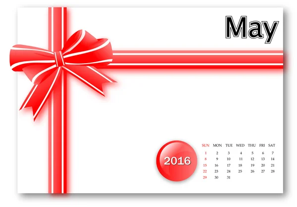 Mei 2016 - kalender serie met cadeau lint ontwerp — Stockfoto