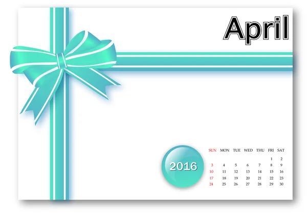 April 2016 - Calendar series with gift ribbon design — Stock Photo, Image