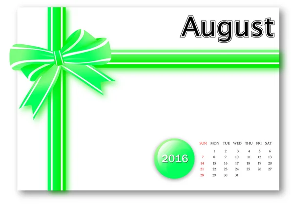 Ağustos 2016 - Serisi hediye şerit tasarımı ile takvim — Stok fotoğraf