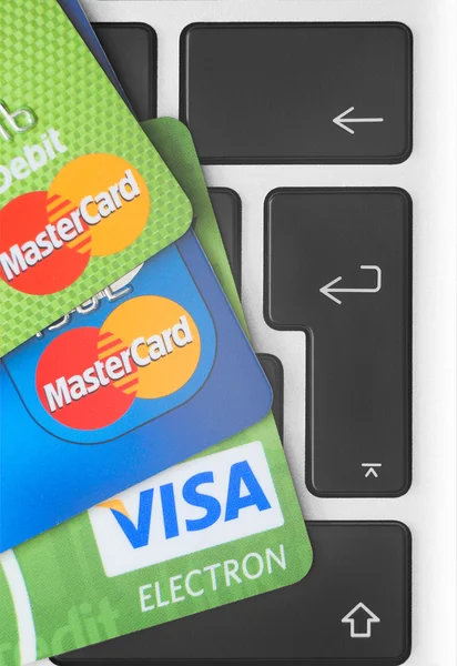Credit cards on the keyboard Royalty Free Stock Images