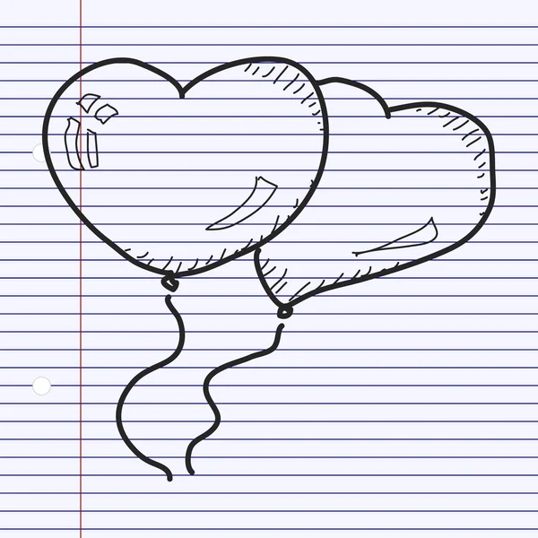 Doodle simple de ballons en forme de coeur — Image vectorielle