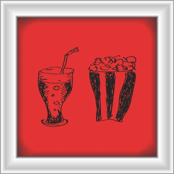 Eenvoudige doodle van een drankje en popcon — Stockvector