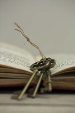 Antika ahşap arka plan üzerinde kitap tuşlarıyla