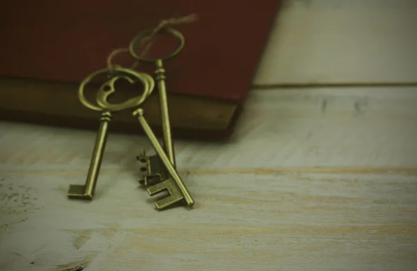 Παλιά κλειδιά και να κάνετε κράτηση σε ρουστίκ φόντο — Φωτογραφία Αρχείου