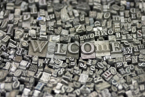 Welcome という単語を組版文字のクローズ アップ — ストック写真